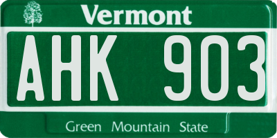 VT license plate AHK903