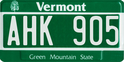 VT license plate AHK905