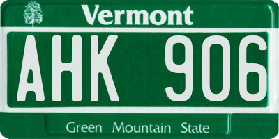 VT license plate AHK906