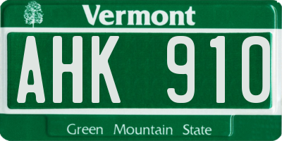 VT license plate AHK910