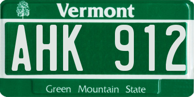 VT license plate AHK912