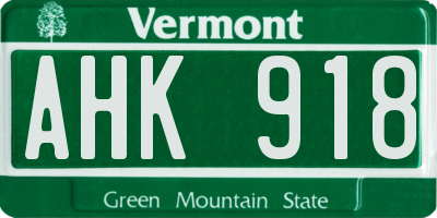 VT license plate AHK918