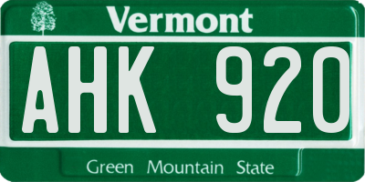 VT license plate AHK920
