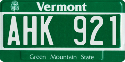 VT license plate AHK921