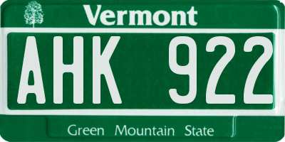 VT license plate AHK922