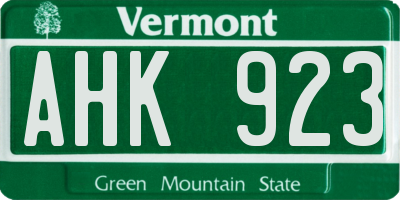 VT license plate AHK923