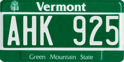 VT license plate AHK925