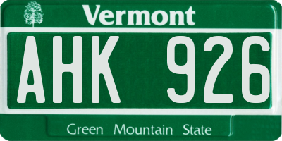 VT license plate AHK926