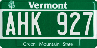 VT license plate AHK927