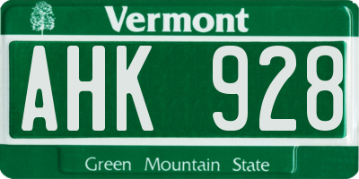 VT license plate AHK928