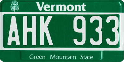 VT license plate AHK933