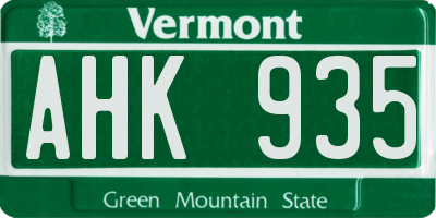 VT license plate AHK935