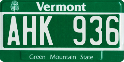 VT license plate AHK936