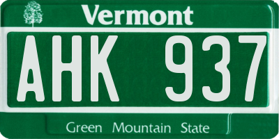 VT license plate AHK937
