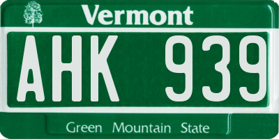 VT license plate AHK939