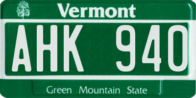 VT license plate AHK940
