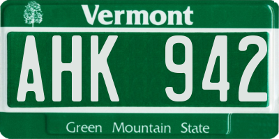 VT license plate AHK942
