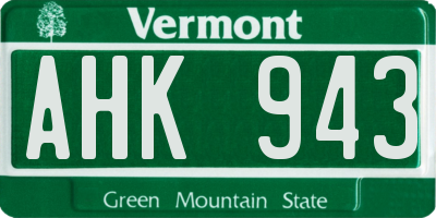VT license plate AHK943