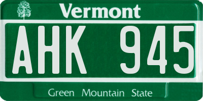 VT license plate AHK945