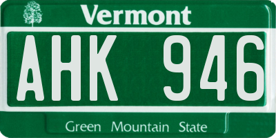 VT license plate AHK946