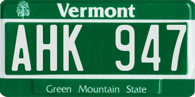 VT license plate AHK947