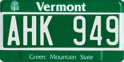 VT license plate AHK949