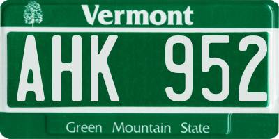 VT license plate AHK952