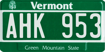 VT license plate AHK953