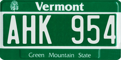 VT license plate AHK954