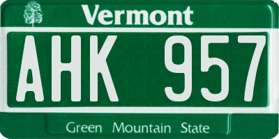 VT license plate AHK957