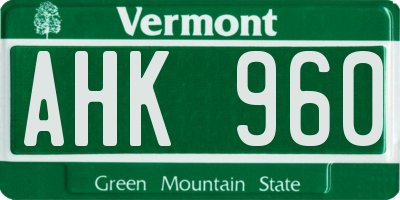 VT license plate AHK960