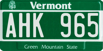 VT license plate AHK965