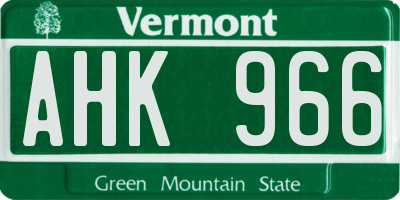 VT license plate AHK966