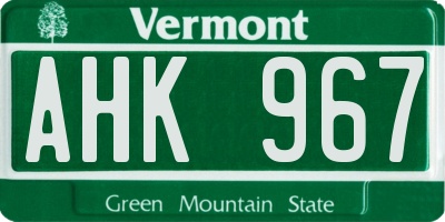 VT license plate AHK967