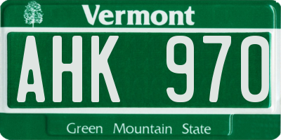 VT license plate AHK970