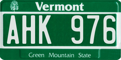 VT license plate AHK976