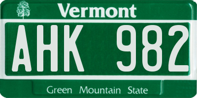 VT license plate AHK982