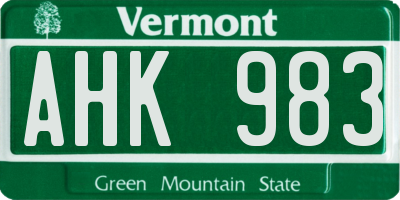 VT license plate AHK983