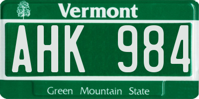 VT license plate AHK984