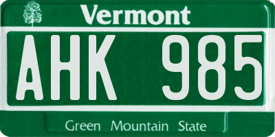VT license plate AHK985