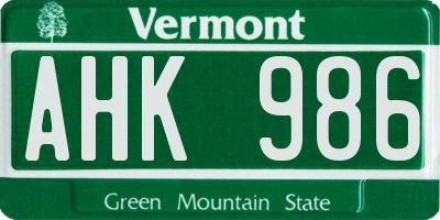 VT license plate AHK986