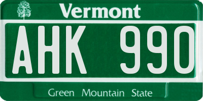 VT license plate AHK990