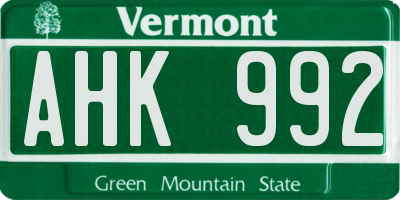 VT license plate AHK992