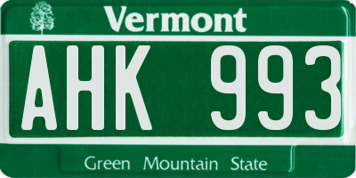 VT license plate AHK993