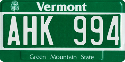 VT license plate AHK994