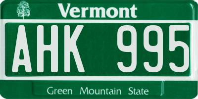 VT license plate AHK995