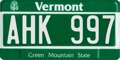 VT license plate AHK997