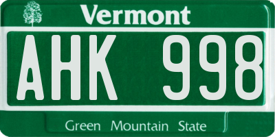 VT license plate AHK998