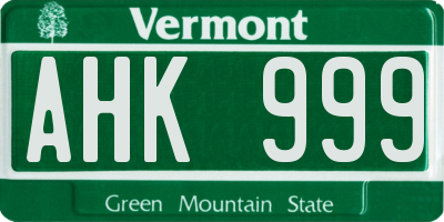 VT license plate AHK999