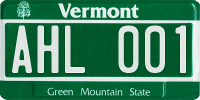 VT license plate AHL001